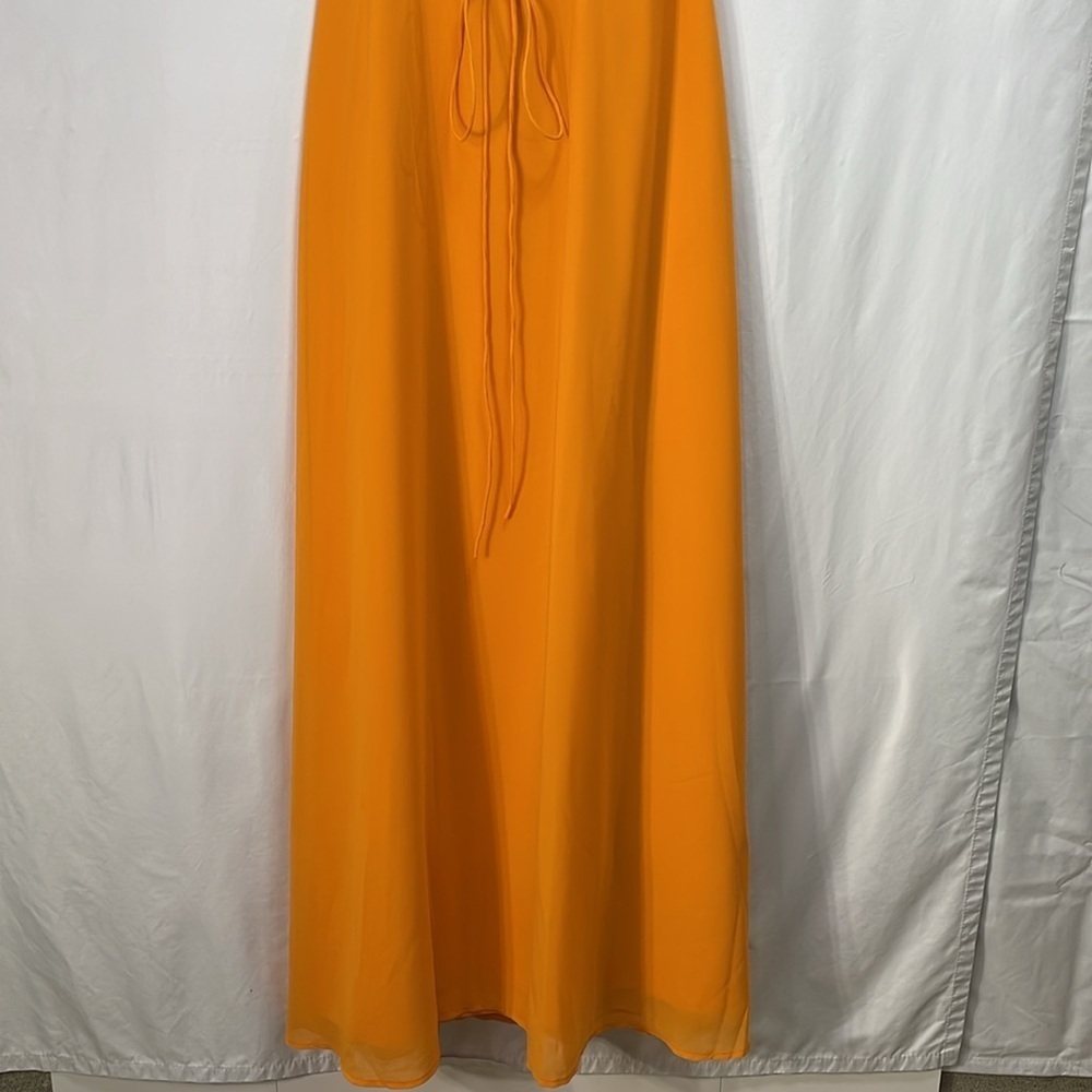 🦅 nwt ASOS orange crisscross back full length maxi chiffon dress - Picture 2 of 10